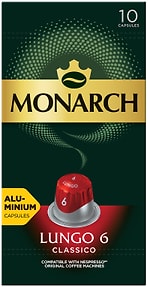 Изображение товара Кофе в капсулах Monarch Lungo 6 Classico натуральный жареный молотый 10*52г
