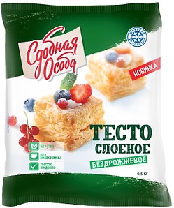 Изображение товара Тесто слоеное Сдобная особа бездрожжевое 500г