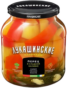 Изображение товара Перец Лукашинские в сладкой заливке с укропом и чесноком 670г