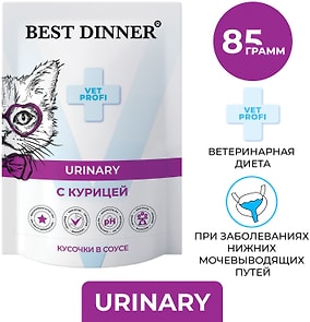 Изображение товара Влажный корм для кошек Best Dinner диетический для профилактики МКБ кусочки в соусе с курицей 85г