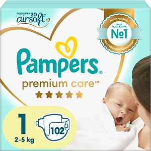 Изображение товара Подгузники для новорожденных Pampers Premium Care 1 размер / 2-5кг ультрамягкие 102шт