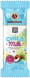 Изображение товара Десерт Ростагрокомплекс творожный глазированный Child Milk с кокосом и бисквитом в молочном шоколаде 15% 40г