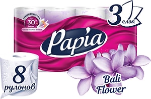 Изображение товара Туалетная бумага Papia Балийский цветок 8 рулонов 3 слоя