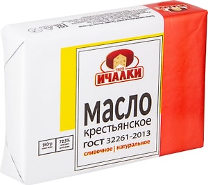 Изображение товара Масло сливочное Ичалки Крестьянское 72.5% 180г