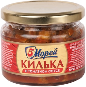 Изображение товара Килька 5Морей обжаренная в томатном соусе 260г