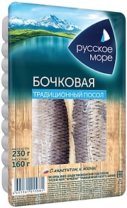 Изображение товара Сельдь Русское море филе тихоокеанская слабосоленая Русское море Бочковая традиционный посол в заливке 230г