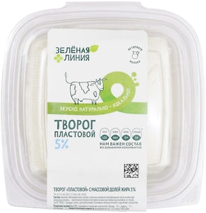 Изображение товара Творог Зеленая Линия пластовой 5% 350г