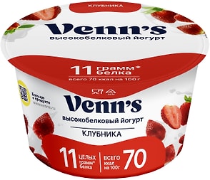 Изображение товара Йогурт Venns Греческий обезжиренный с клубникой 0.1% 130г