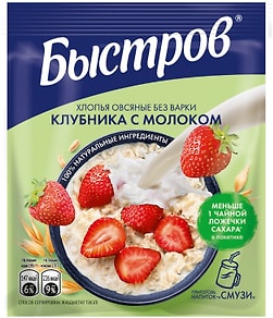 Изображение товара Хлопья Быстров Овсяные без варки Клубника с молоком 40г