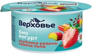 Изображение товара Биойогурт Верховье с клубникой ревенем и семенами льна 2.9% 130г