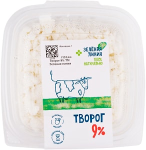 Изображение товара Творог Зеленая линия 9% 400г