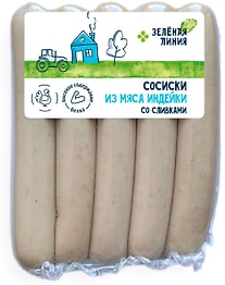 Изображение товара Сосиски Зеленая Линия из мяса индейки со сливками 300г