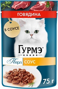 Изображение товара Влажный корм для кошек Гурмэ Перл с говядиной в соусе 75г