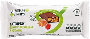 Изображение товара Батончик Зеленая линия глазированный Злаки с карамелью и изюмом 45г