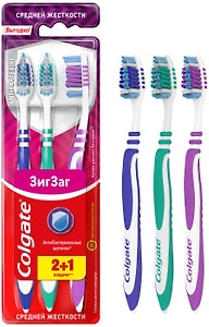 Изображение товара Зубная щетка Colgate Зиг Заг многофункциональная средней жесткости 2+1шт