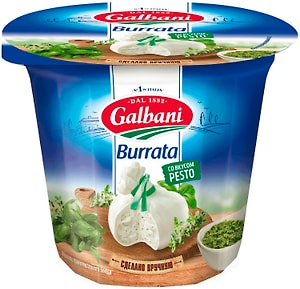 Изображение товара Сыр Galbani Буррата со вкусом соуса песто базиликом и орегано 50% 500г