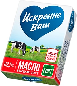 Изображение товара Масло сладкосливочное Искренне Ваш Традиционное несоленое 82.5% 180г