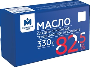 Изображение товара Масло сладко- сливочное Молочный знак традиционное несоленое 82.5% 330г
