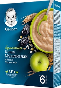 Изображение товара Каша Gerber Мультизлаковая с яблоком и черносливом безмолочная 180г
