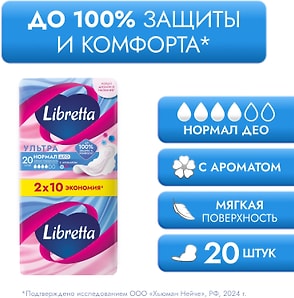 Изображение товара Прокладки Libretta Ультра Нормал Део Мягкая поверхность 20шт