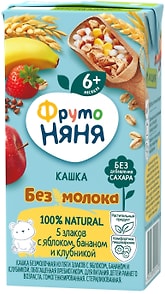Изображение товара Кашка ФрутоНяня Овсяная безмолочная из пяти злаков с Яблоком Бананом и Клубникой с 6 месяцев 200мл