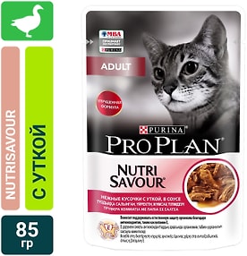 Изображение товара Влажный корм для кошек Pro Plan Nutri Savour Adult кусочки в соусе с уткой 85г
