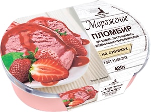 Изображение товара Мороженое Петрохолод Пломбир на сливках Клубника со сливками 15% 400г