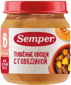 Изображение товара Пюре детское Semper Мой первый обед Тушеные овощи с говядиной с 6 месяцев 100г