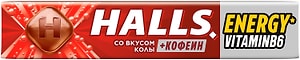 Изображение товара Леденцы Halls с кофеином витамином В6 и вкусом колы 25г