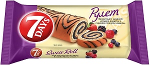Изображение товара Рулет 7Days бисквитный с начинкой Ягодное ассорти и с кремом со вкусом Ваниль 200г