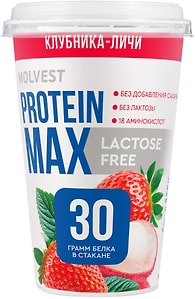 Изображение товара Напиток кисломолочный Molvest Protein Max Клубника-Личи безлактозный 240г