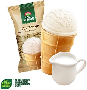 Изображение товара Мороженое Село Зеленое Пломбир ванильный в вафельном стаканчике 15% 90г