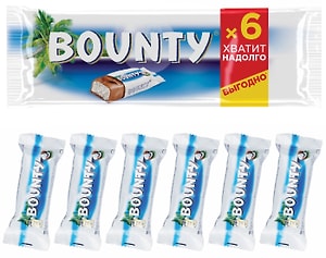 Изображение товара Шоколадный батончик Bounty Мультипак 6*27.5г