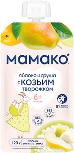 Изображение товара Пюре Мамако Яблоко-Груша и козий творожок с 6 месяцев 120г