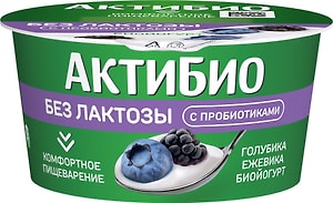 Изображение товара Биойогурт Актибио Голубика-Ежевика без лактозы 3% 130г
