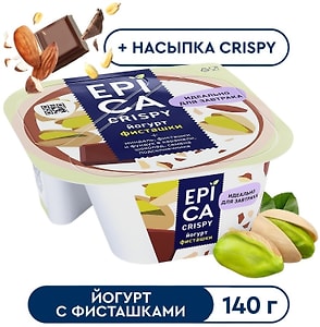 Изображение товара Йогурт Epica Crispy Фисташки со смесью семян орехов и темного шоколада 10.5% 140г