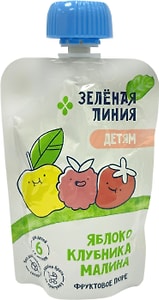 Изображение товара Пюре Зеленая Линия Яблоко клубника малина гомогенизированное с 6 месяцев 90г