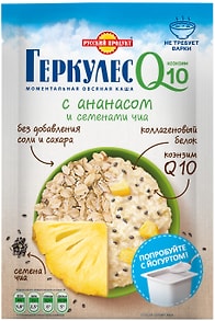 Изображение товара Каша Русский продукт Овсяная моментальная Геркулес Q10 Ананас и семена чиа 35г