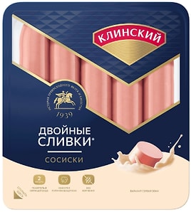 Изображение товара Сосиски Клинский Двойные сливки вареные 390г