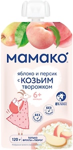 Изображение товара Пюре Мамако Яблоко-Персик и козий творожок с 6 месяцев 120г