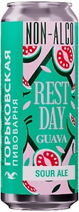 Изображение товара Напиток пивной Горьковская Пивоварня Rest Day Guava нефильтрованный осветленный безалкогольный 450мл