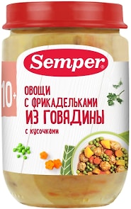 Изображение товара Пюре Semper Овощи с фрикадельками из говядины с 10 месяцев 190г
