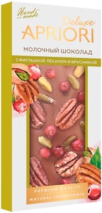 Изображение товара Шоколад Apriori Deluxe молочный с фисташкой пеканом и брусникой 85г