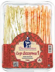 Изображение товара Сыр Долголетие Чечил Спагетти Ассорти №1 45% 150г
