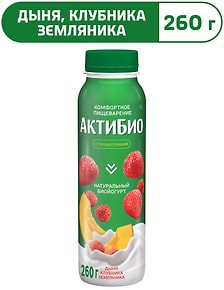 Изображение товара Био йогурт питьевой АКТИБИО С бифидобактериями дыня клубника земляника 1.5% 260г