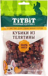 Изображение товара Лакомство для собак TiTBiT Кубики из телятины для мини пород 100г