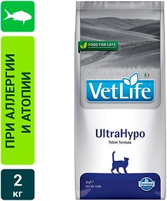 Изображение товара Сухой корм для кошек Farmina Vet Life Cat UltraHypo с пищевой аллергией или пищевой непереносимостью с рыбой 2кг