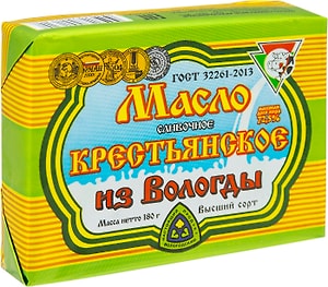 Изображение товара Масло сливочное Из Вологды Крестьянское 72.5% 180г