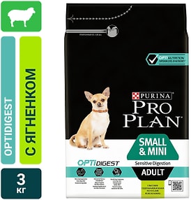 Изображение товара Сухой корм для собак Pro Plan Optidigest Small&Mini Adult Sensitive Digestion для мелких пород для улучшения пищеварения с ягненком 3кг