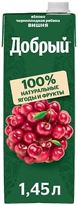 Изображение товара Нектар Добрый Яблоко-Черноплодная рябина-Вишня 1.45л